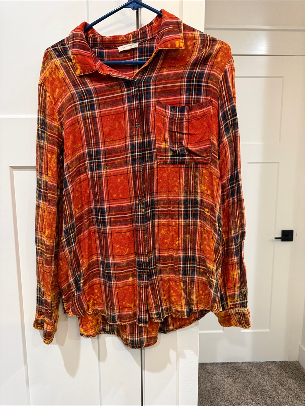 Mystree Orange Red Plaid Button-Down Shirt